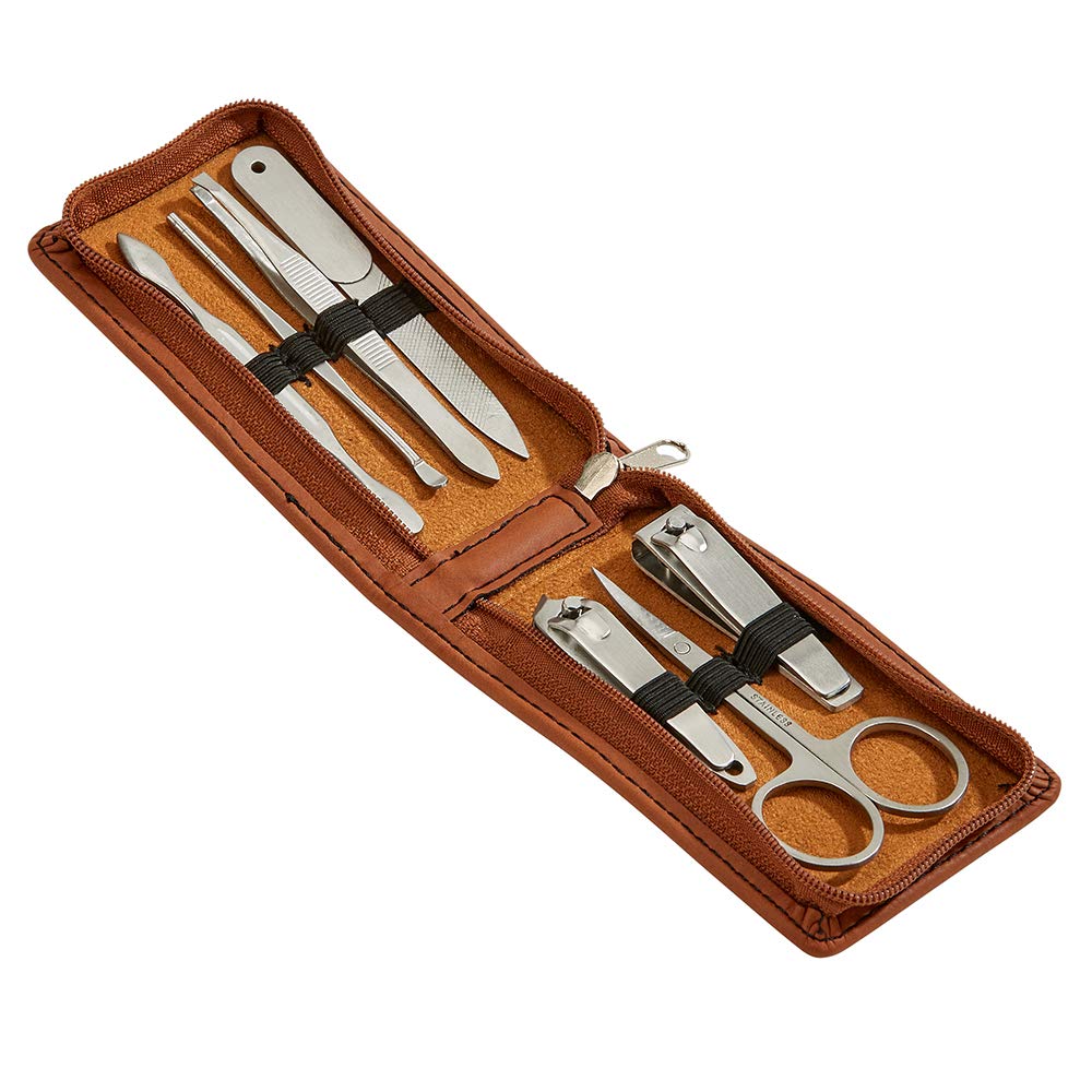Contemporary Home Living 4.25" Caramel Leatherette Manicure Set