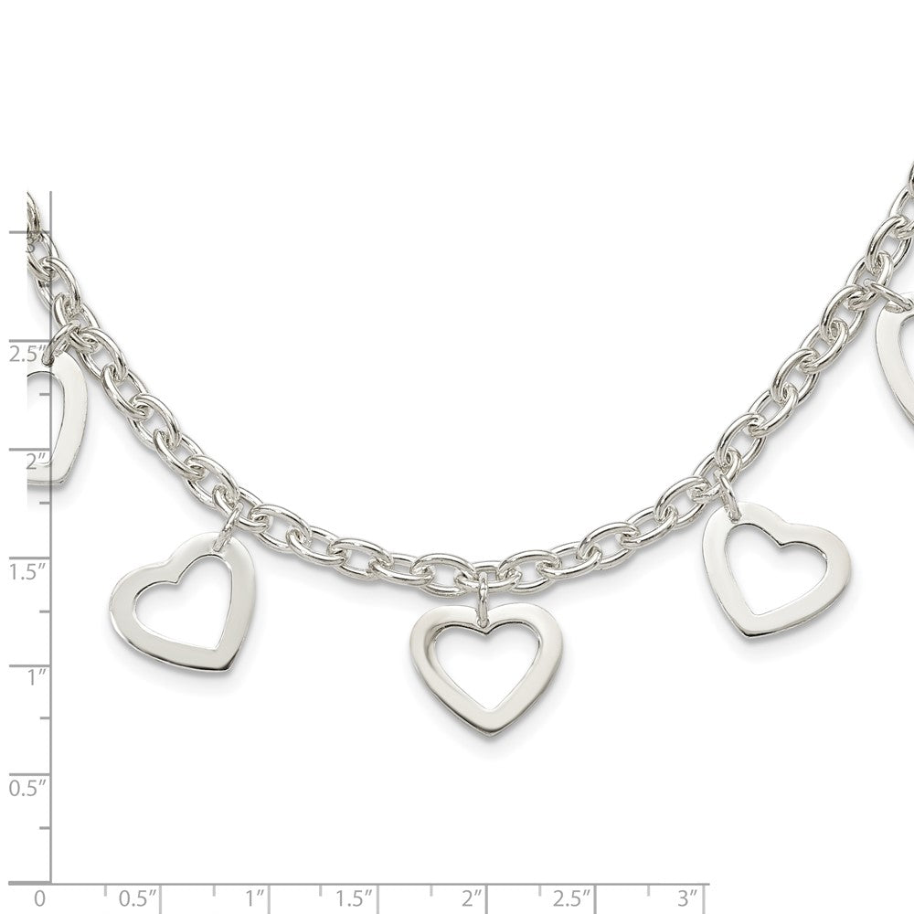 Sterling Silver 7 Dangling Hearts Necklace