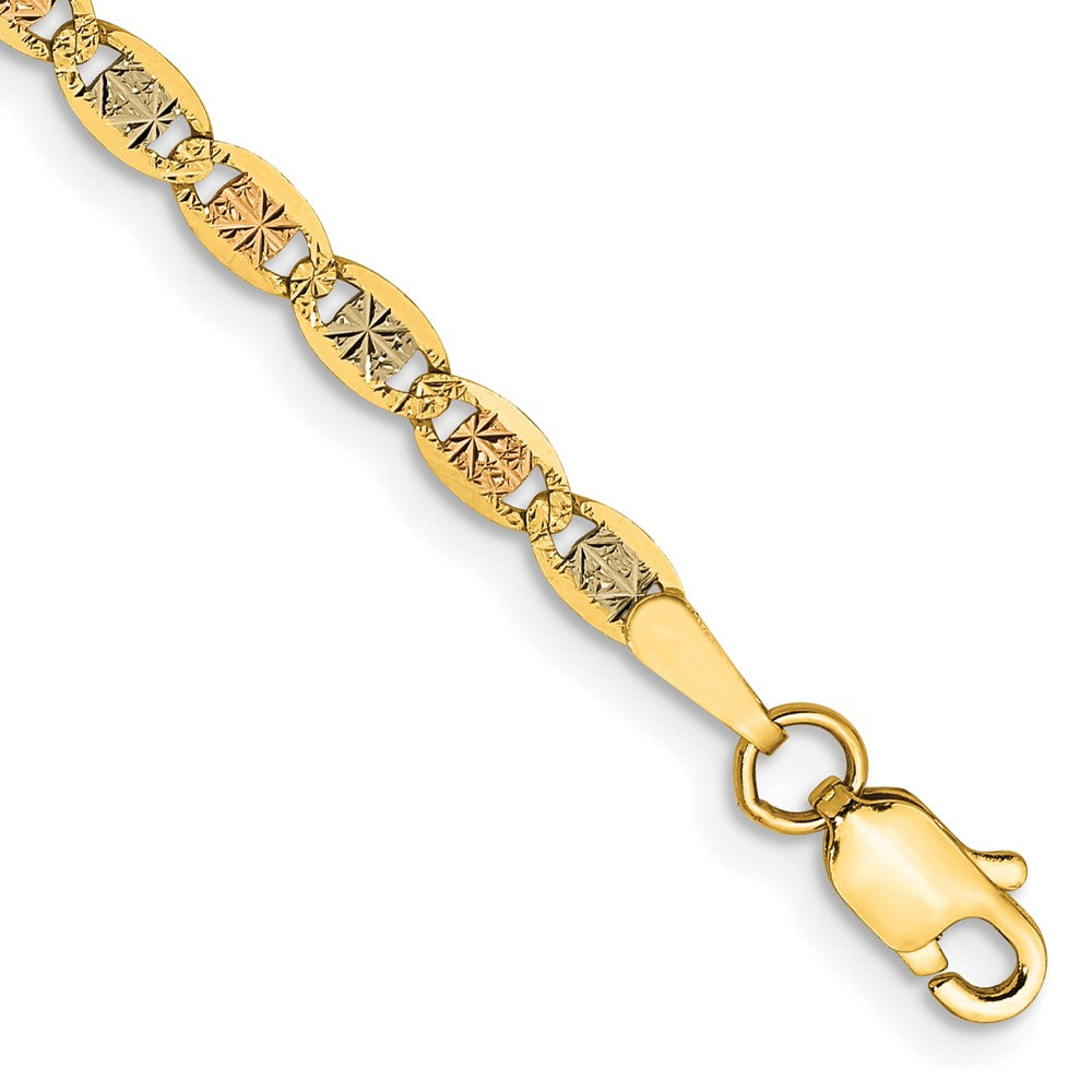 14K 8 inch 2.75mm Tri-color Pav‚ Valentino with Lobster Clasp Bracelet 8 inches