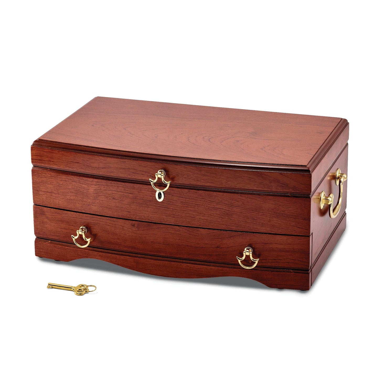 Luxury Giftware by Jere Matte Cherry Finish Bubinga Veneer 1-drawer Locking Wooden Jewelry Chest QJJB845
