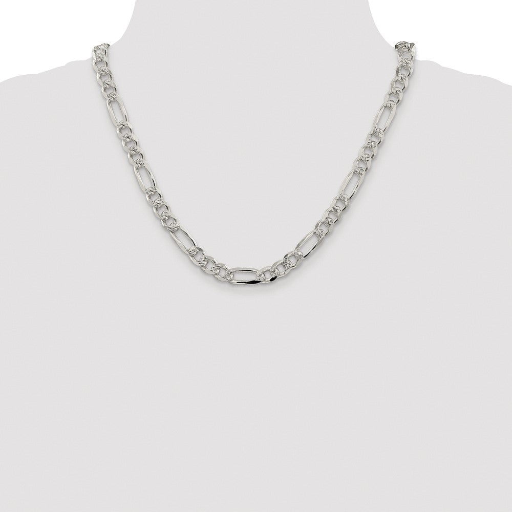 Sterling Silver Rhodium-plated 8mm Pav‚ Flat Figaro Chain
