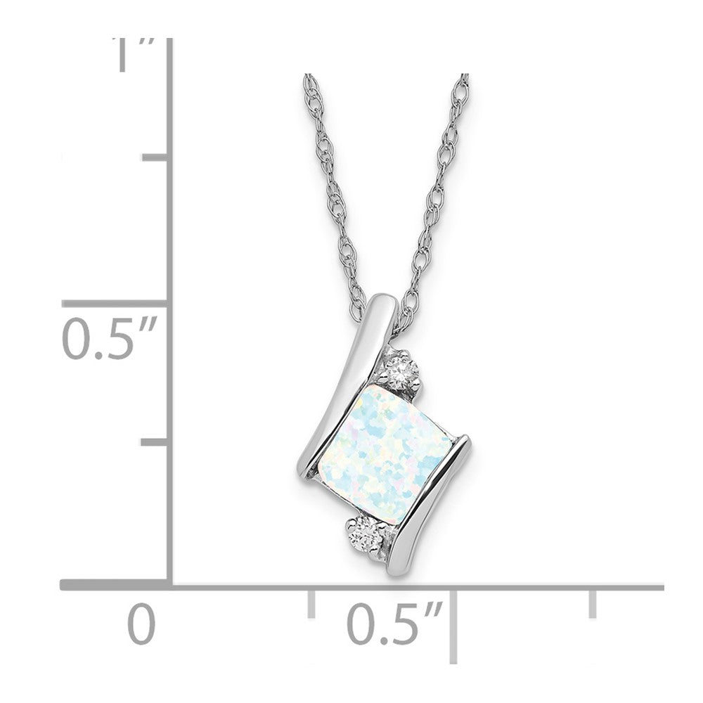 SS Created Opal & Diamond Pend Necklace