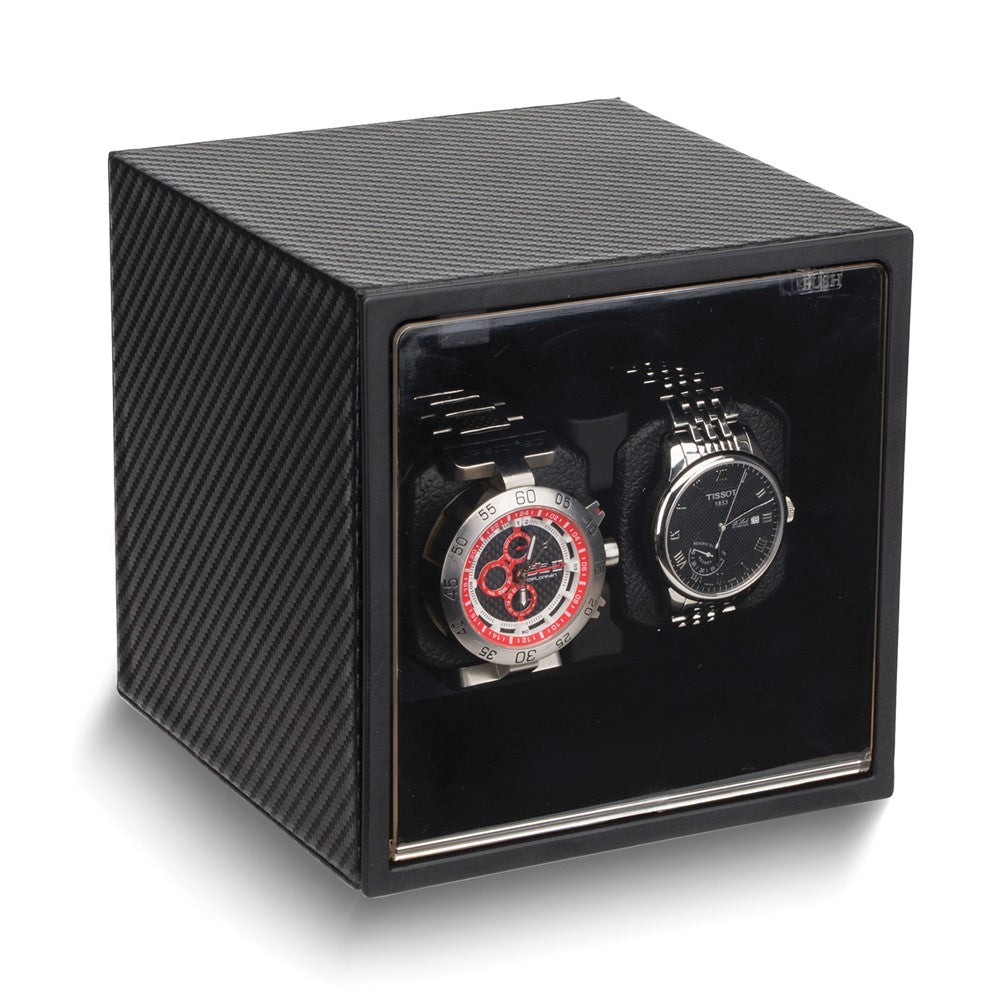 Rotations Carbon Fiber with Acrylic Window Wood Composite Dual Watch Winder (AC or Batteries) QGM18028