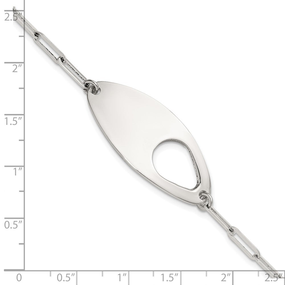 Sterling Silver Fancy Geometric Center with Paperclip Link 7 inch with 0.5 inch Extension Bracelet