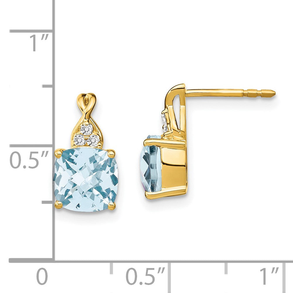 14k Checkerboard Aquamarine and Diamond Earrings