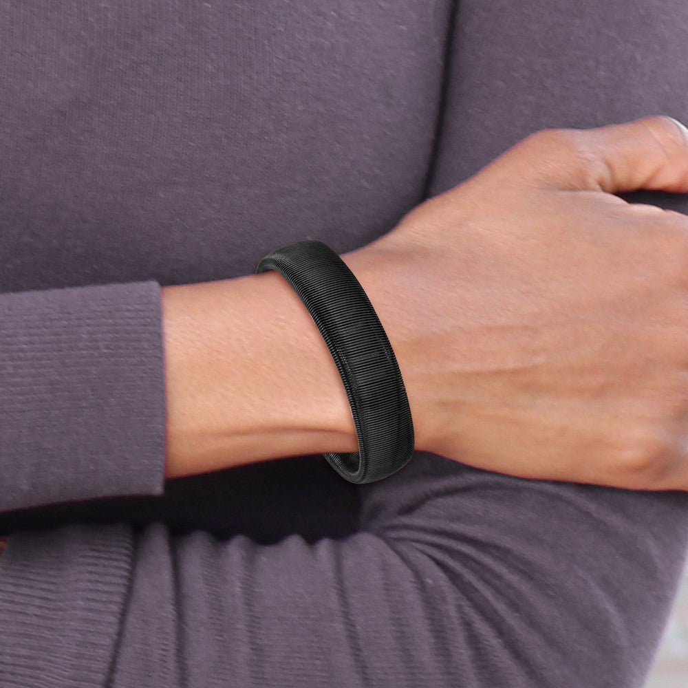 Stainless Steel Polished Black IP-plated Wire 18mm Cuff Bangle 7.25 inches