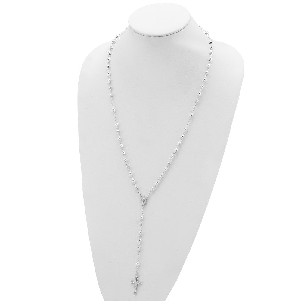 Sterling Silver Polished and Textured Bead Rosary 26 inch Necklace 26 Inches