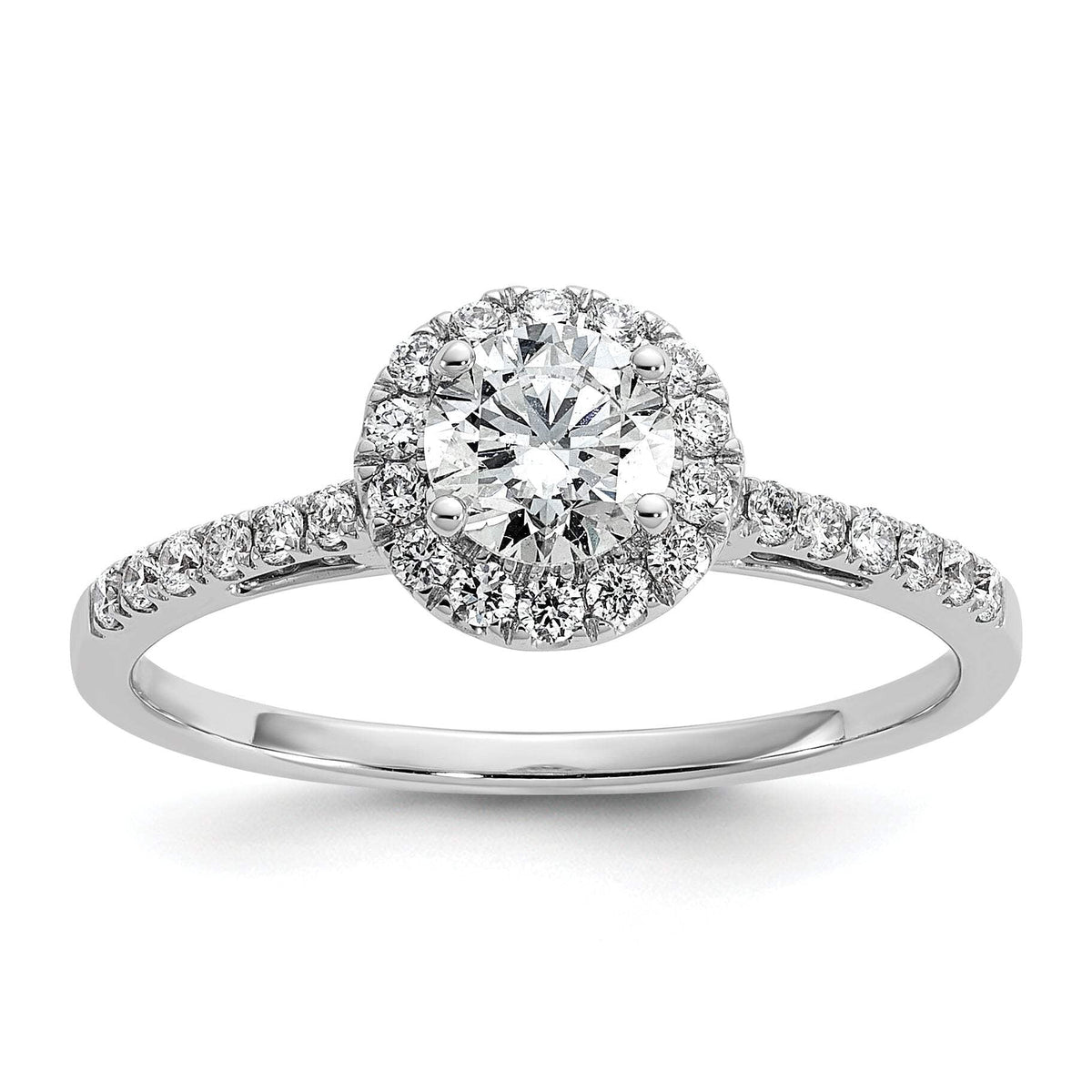 14k White Gold 3/4 carat Lab Grown Diamond VS/SI+ G+ Complete Size 5 Halo Engagement Ring