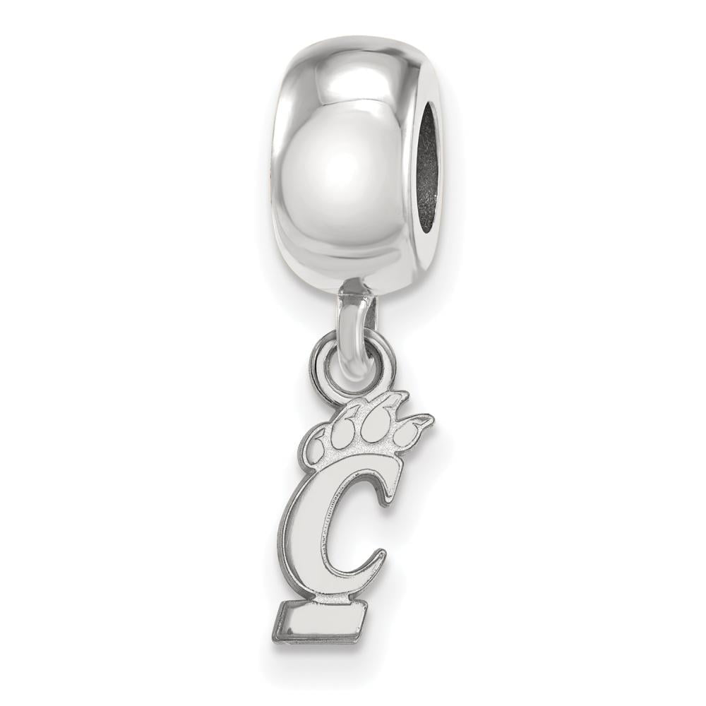 Sterling Silver Rhodium-plated LogoArt University of Cincinnati Extra Small Dangle Bead Charm