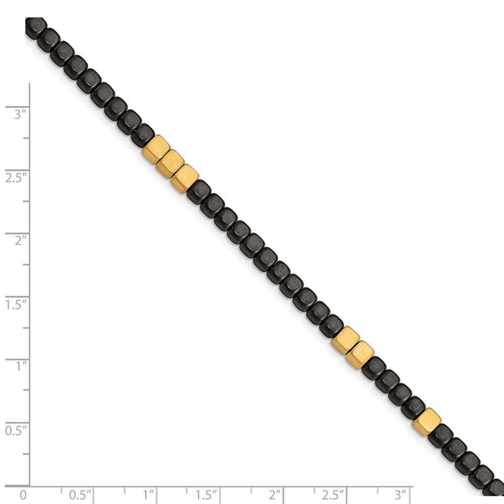 Stainless Steel Brushed Yellow IP w/Hematite 7in w/1.25in ext Bracelet 7 inches