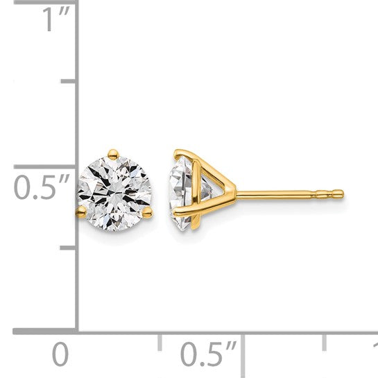 14k Yellow Gold 1 1/2 ctw Certified Lab Grown Diamond VS+ F+ Round 3 Prong Heavy Wt. Stud Earrings