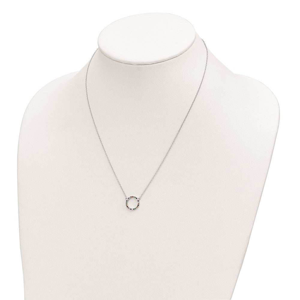 Sterling Silver Rhodium-plated Polished Multi-color Circle CZ Necklace 18 Inches