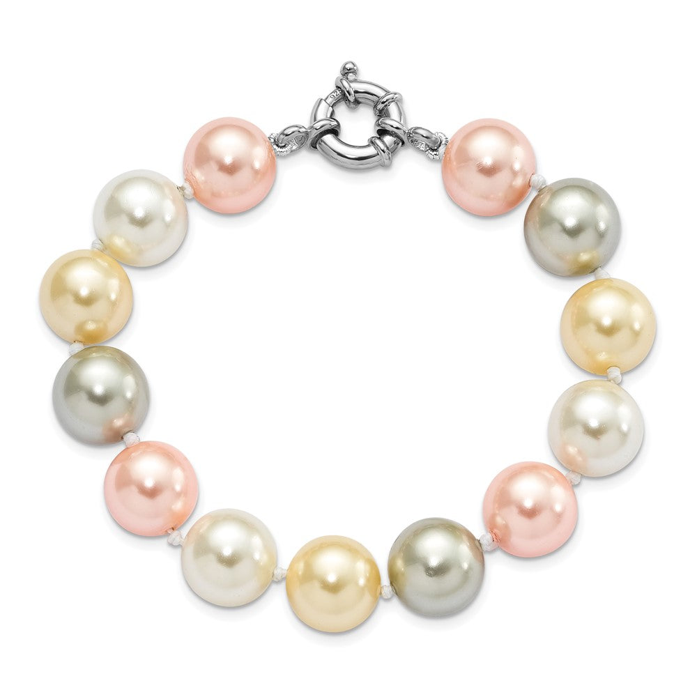 Majestik Sterling Silver Rhodium-plated 12-13mm Multi-Color Imitation Shell Pearl Hand-knotted Bracelet 7.5 inches