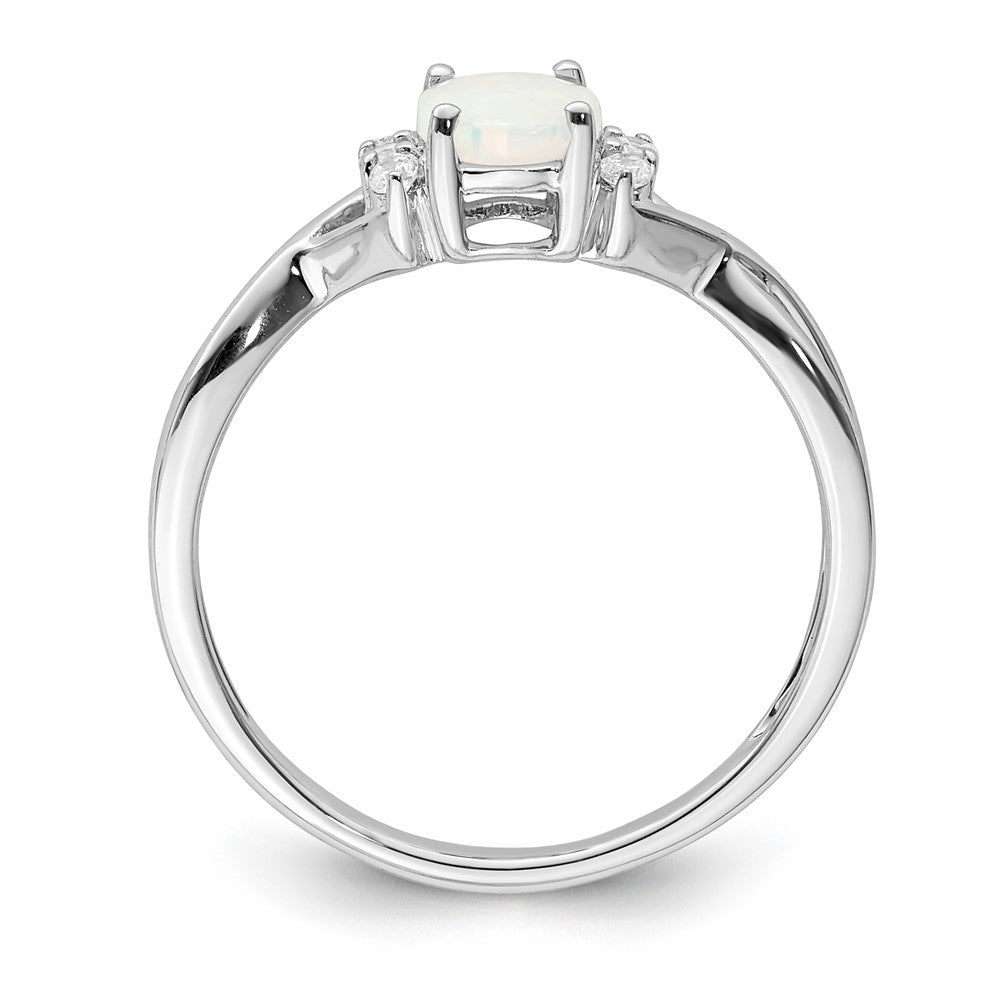 10k WG 1-7x5 Oval CR Opal and Dia Ring RD 6-1.5mm dias Stone:A Dia:F60