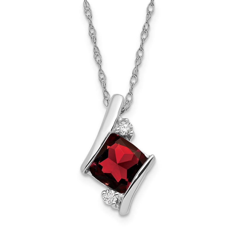 SS Garnet & Diamond Pend Necklace