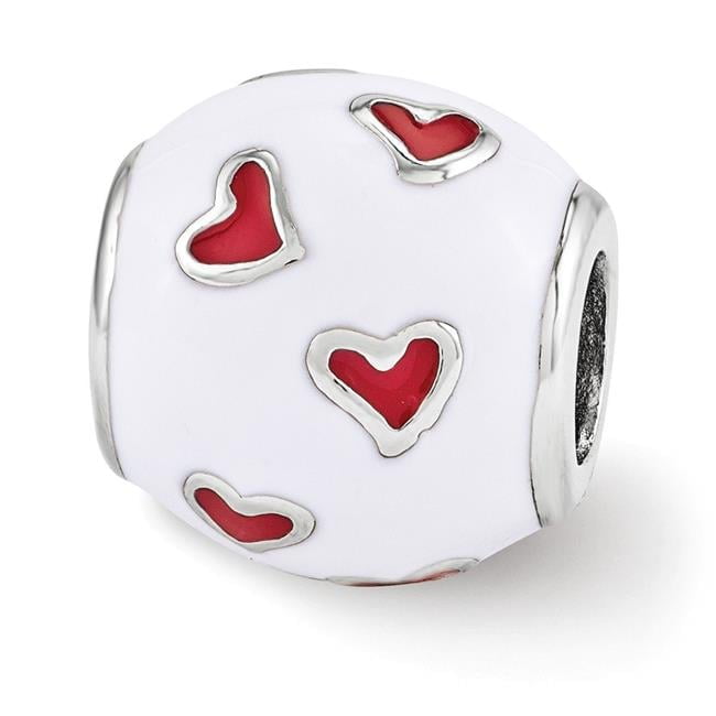 Reflection Beads Sterling Silver Reflections Rhodium-plated Red & White Enamel Heart Bead