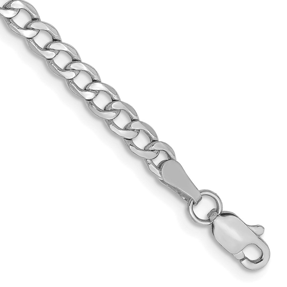 14K White Gold 8 inch 3.35mm Semi-Solid Curb with Lobster Clasp Bracelet 8 inches