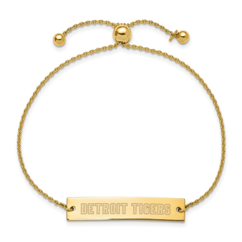 Sterling Silver Gold-plated MLB LogoArt Detroit Tigers Small Bar Adjustable 9 inch Bracelet