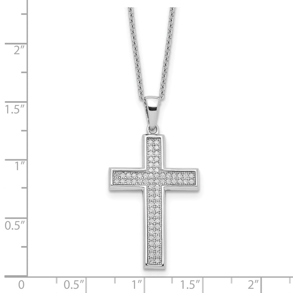 Brilliant Embers Sterling Silver Rhodium-plated 68 Stone 18 inch Micro Pav‚ CZ Polished Cross Necklace with 2 Inch Extender 18 Inches