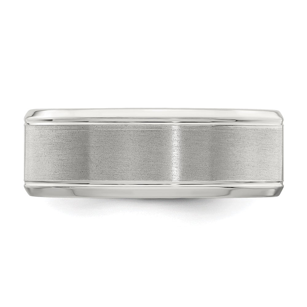 Sterling Silver Rhodium-plated 8mm Brushed Fancy Band Size 12.5