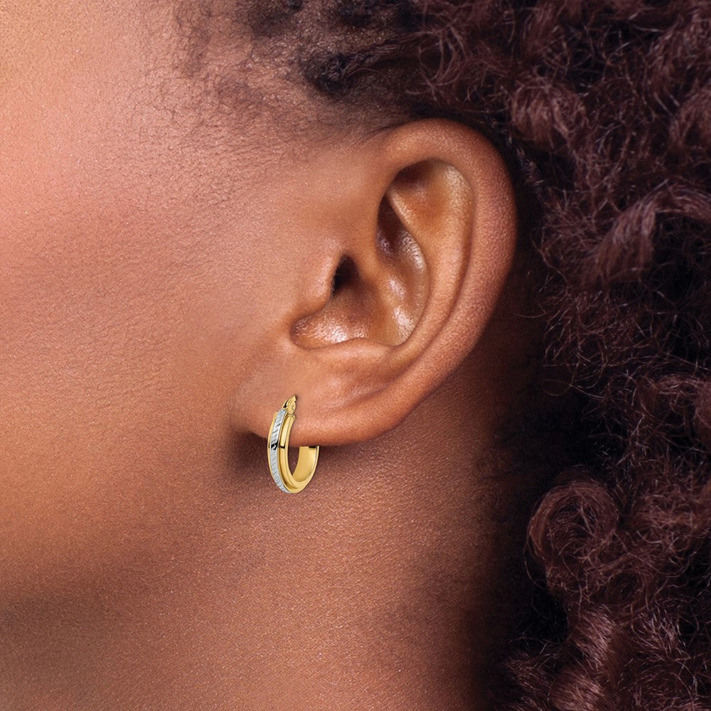 14k w/ White Rhodium Diamond-cut Hoops