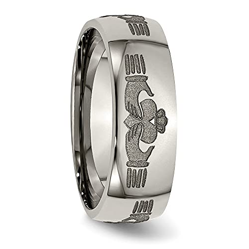 Titanium Polished Claddagh Laser Design 8mm Band Size - 9.5