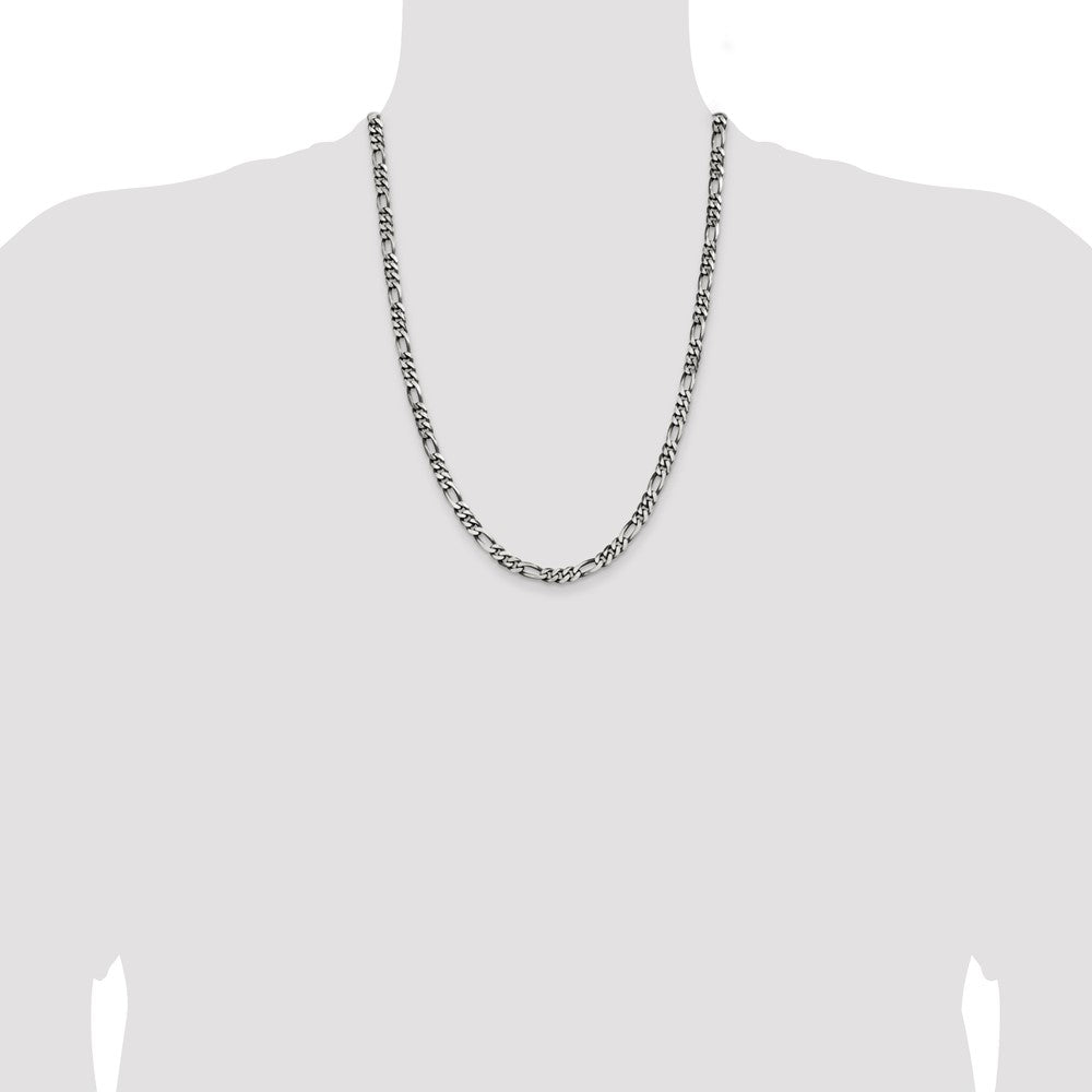 Sterling Silver Antiqued 5.5mm Figaro Chain 24 Inches