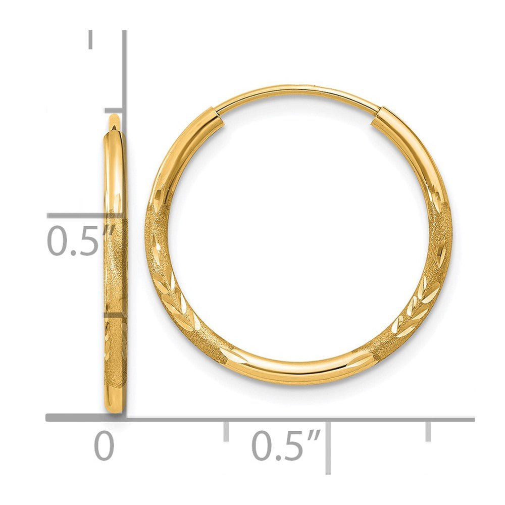 10k 1.5mm Satin Diamond-cut Endless Hoop Earrings