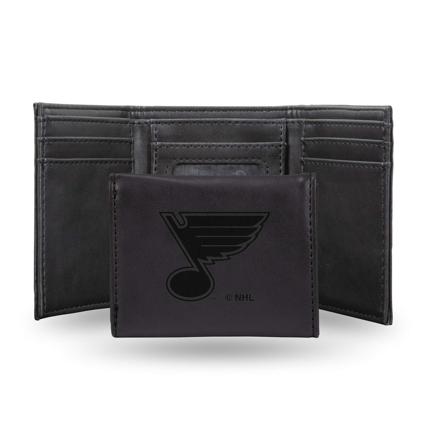 Hockey Rico Industries St. Louis Blues Black Laser Engraved Trifold Laser Engraved Tri-Fold Wallet - Men's Accessory