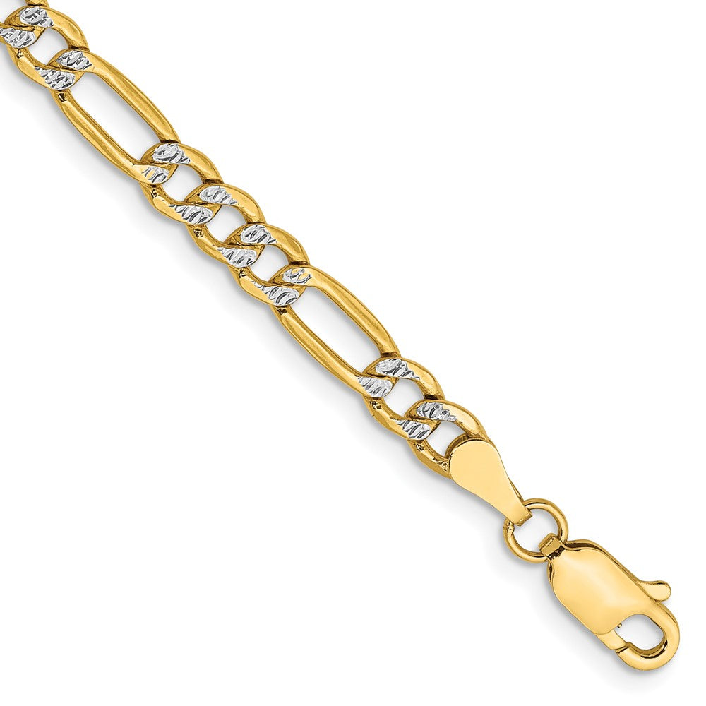 14K 8 inch 3.9mm Semi-Solid with Rhodium Pav‚ Figaro with Lobster Clasp Bracelet 8 inches