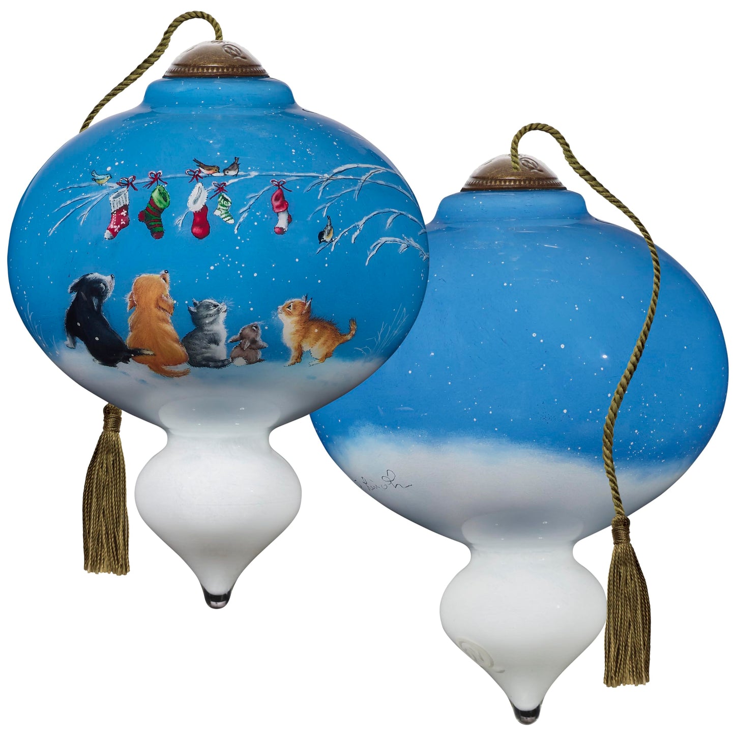 Neqwa Art We Wish You a Meow-y Christmas by Hazel Lincoln Hand-painted Glass Ornament