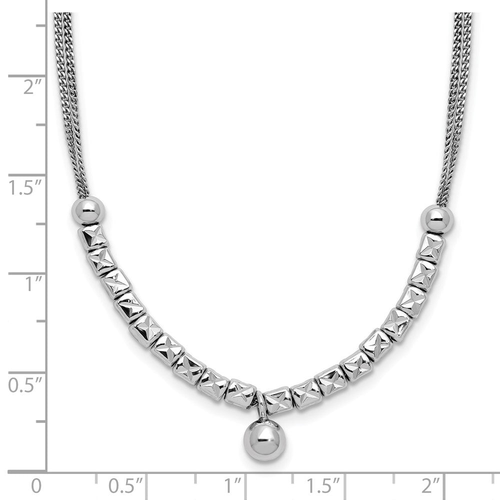 Sterling Silver RH-pl Pol. Fancy 2-strand w/2in ext. Necklace