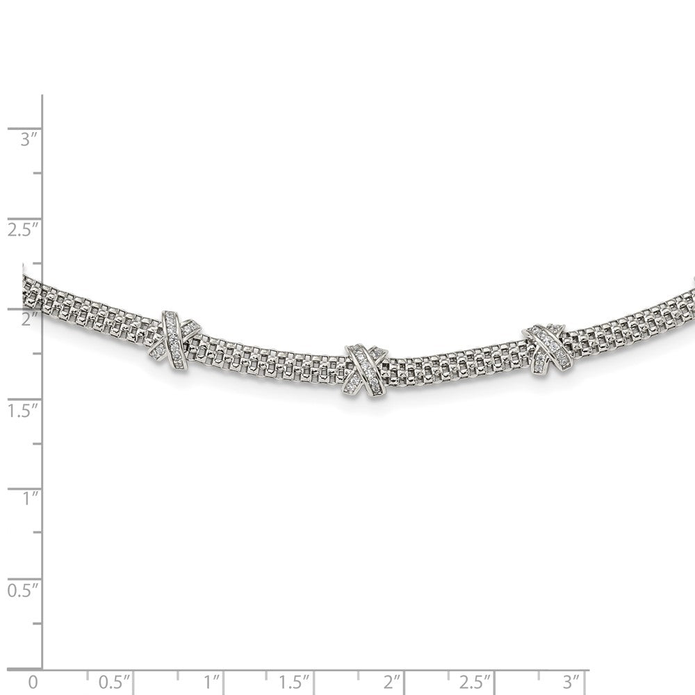 Sterling Silver Rhodium-plated Polished CZ X's Necklace