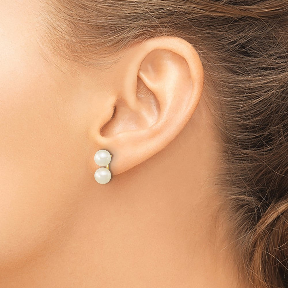 10k 6-7mm White Round Freshwater Cultured Double Pearl Post Earrings