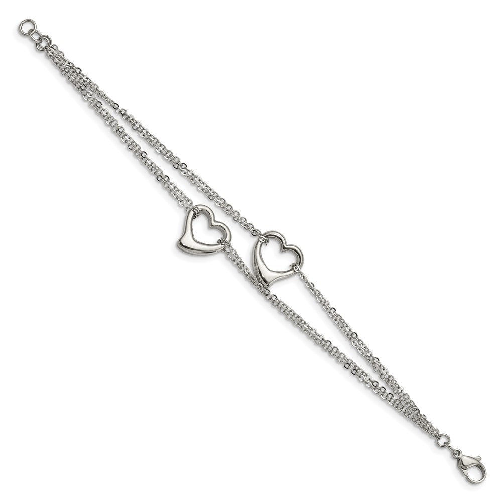 Stainless Steel Polished Cutout Hearts 7in Bracelet 7 inches