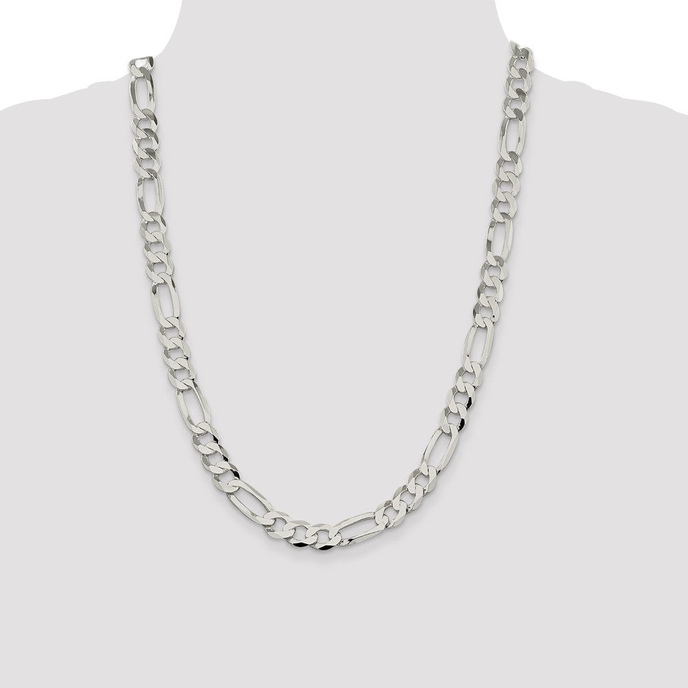 Sterling Silver 9.7mm Lightweight Flat Figaro Chain 24 Inches