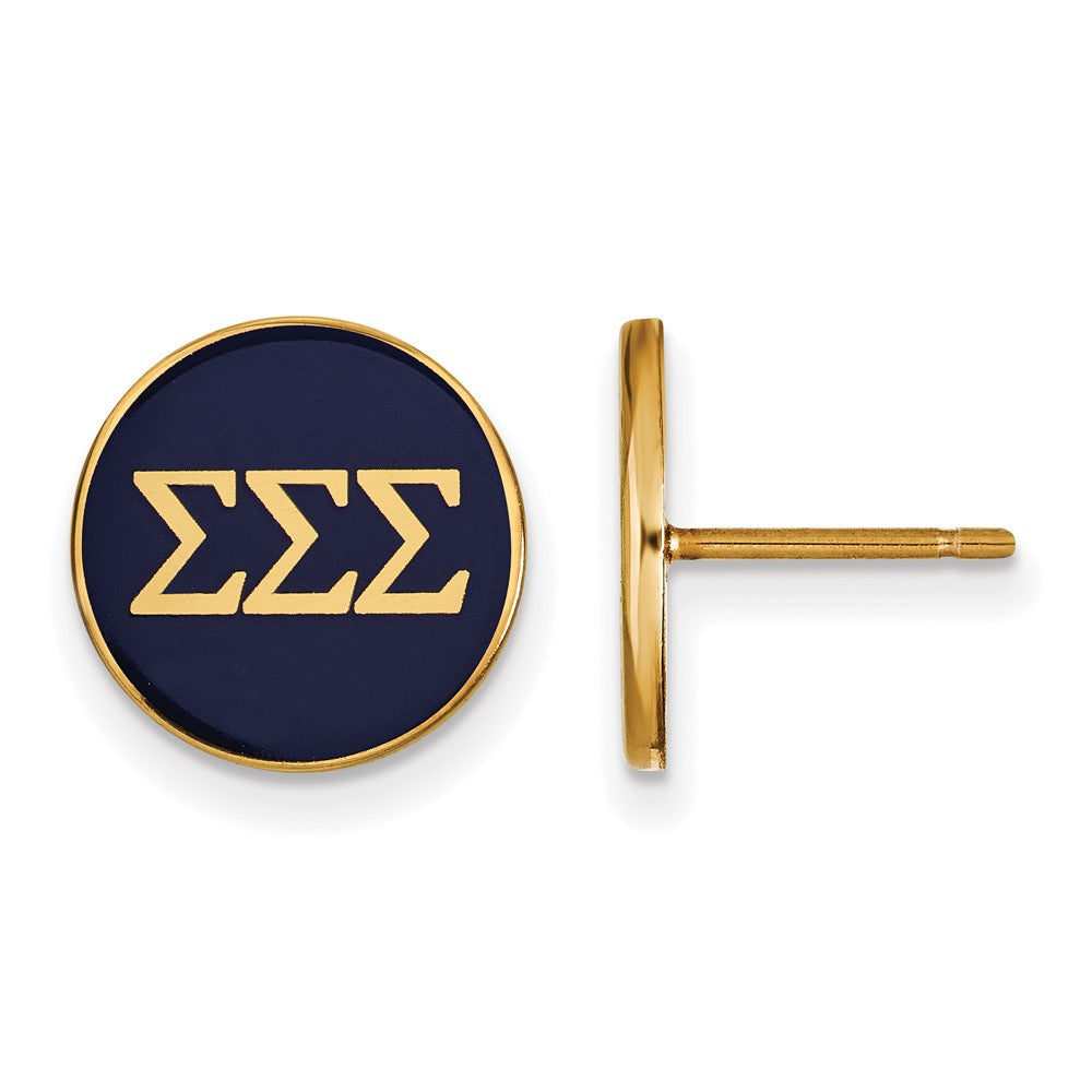 Sterling Silver Gold-plated LogoArt Sigma Sigma Sigma Sorority Greek Letters Color Enamel Post Earrings