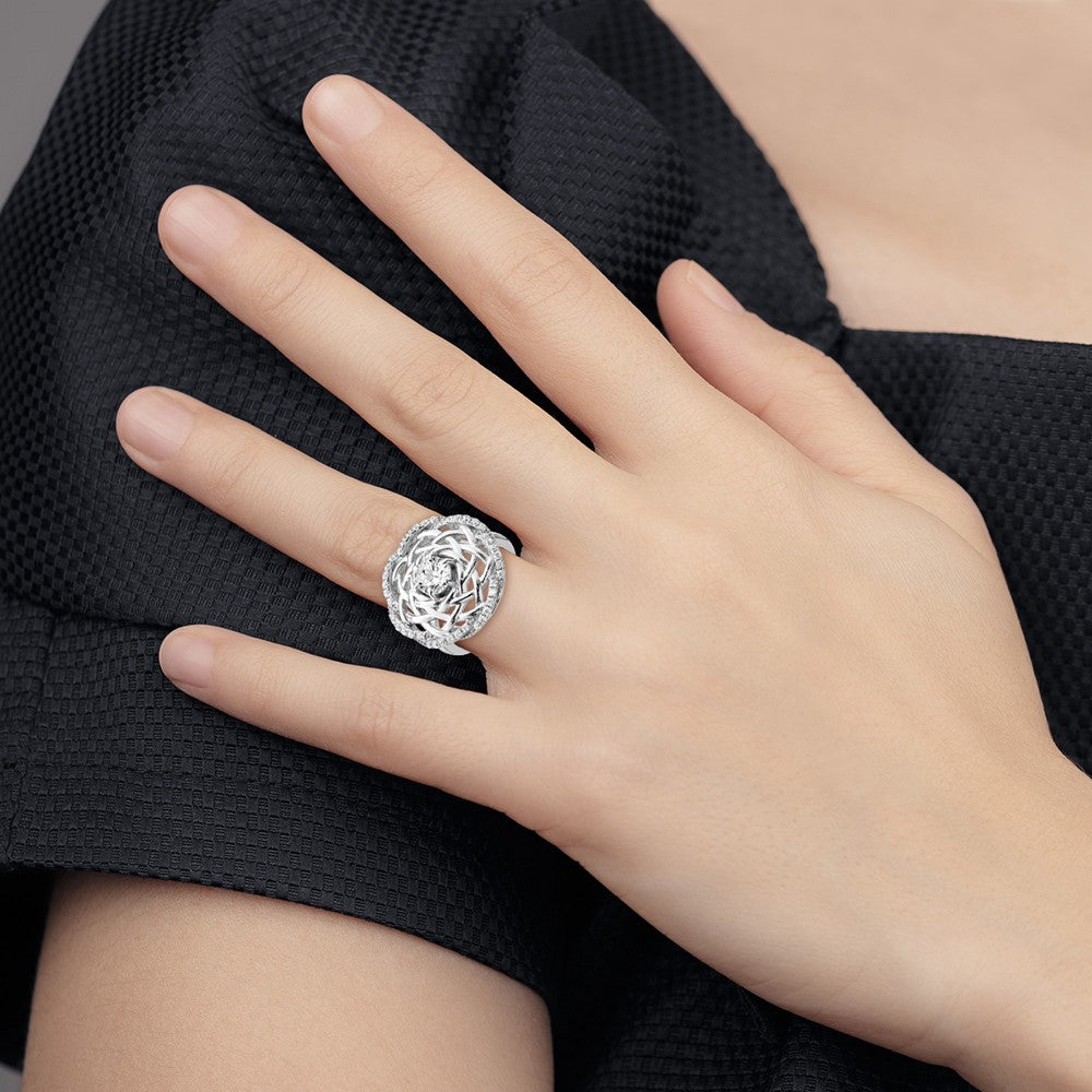 Sterling Silver Rhodium-plated 6mm CZ Center Woven Ring