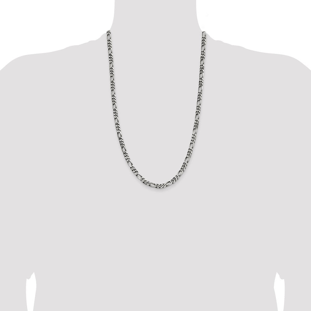Sterling Silver Antiqued 5.5mm Figaro Chain 26 Inches