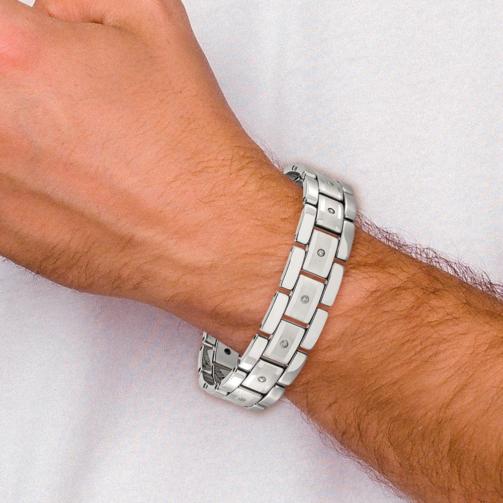 Tungsten Brushed and Polished with 1/3ct Diamonds 8.5in Bracelet 8.5 inches