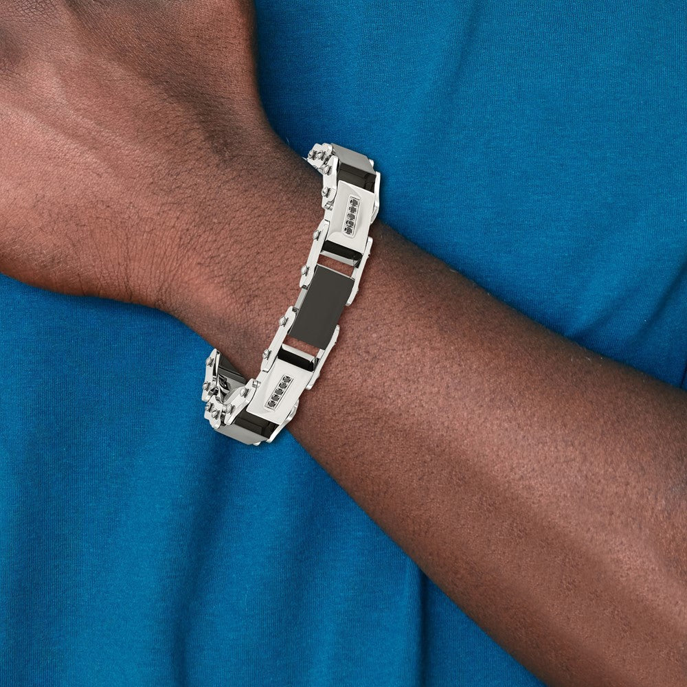 Stainless Steel Polished Black IP-plated with Black Diamonds 8.5in Bracelet 8.5 inches