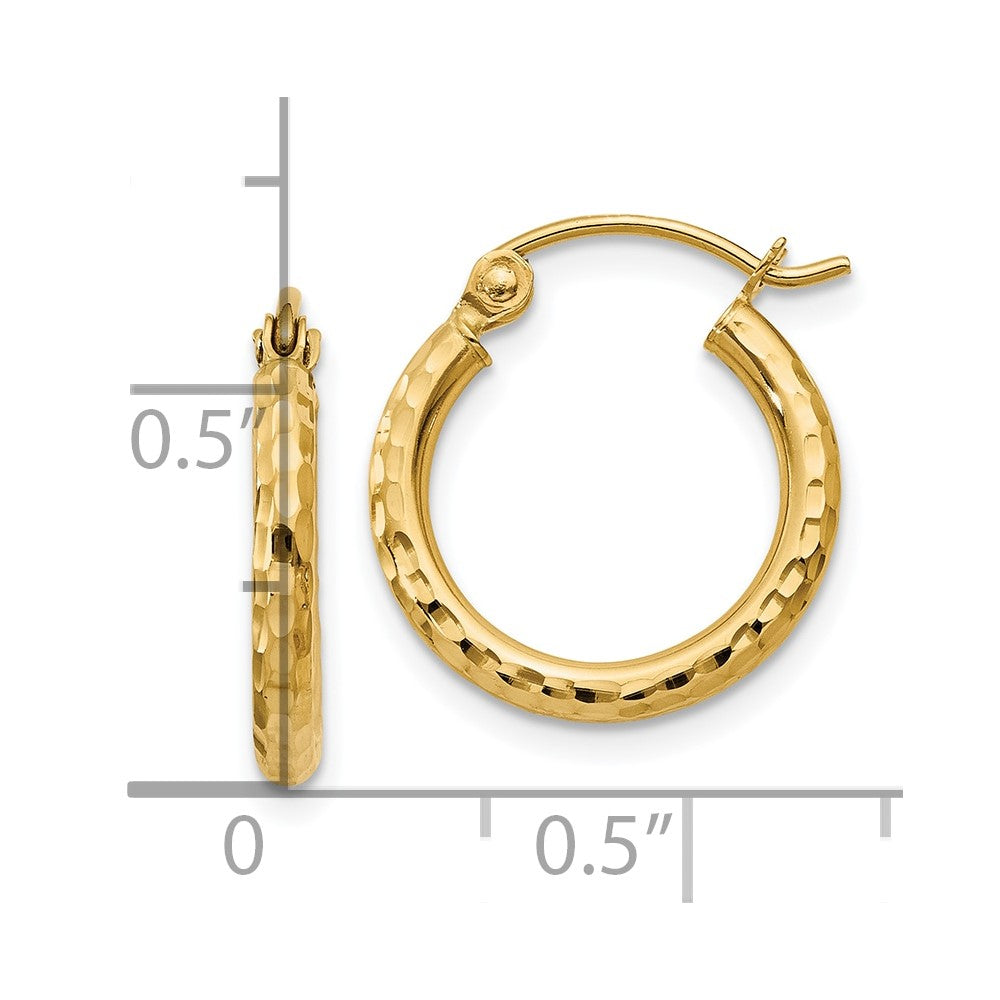 14k Diamond-cut 2mm Round Tube Hoop Earrings
