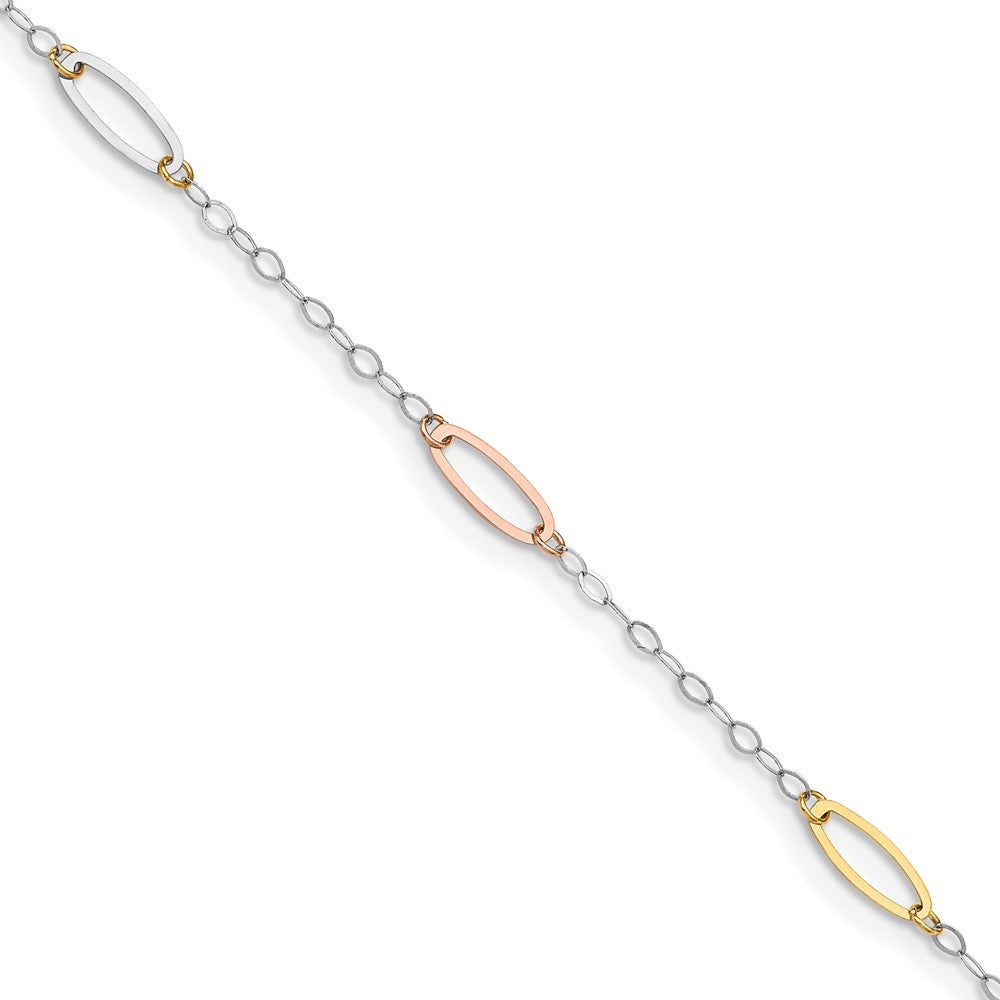 14K Tri-color Oval Link Bracelet 7.5 inches