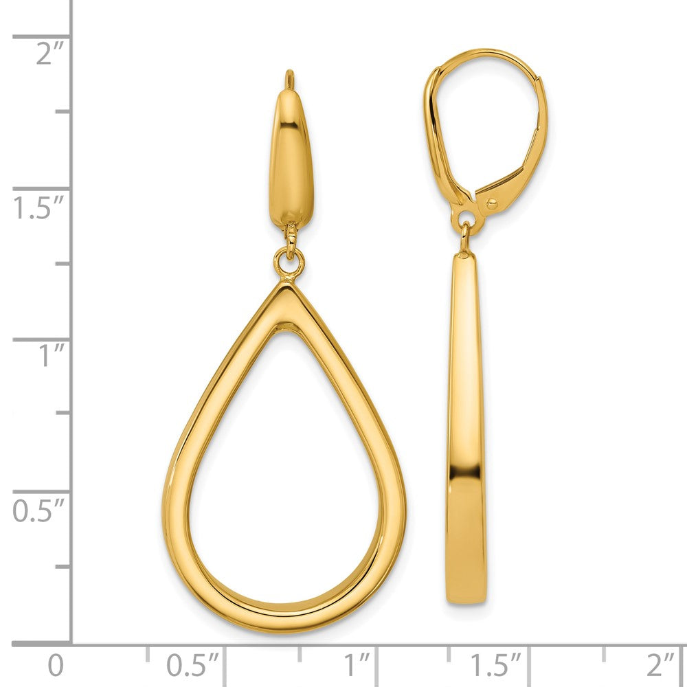 14K Polished Open Teardrop Leverback Dangle Earrings