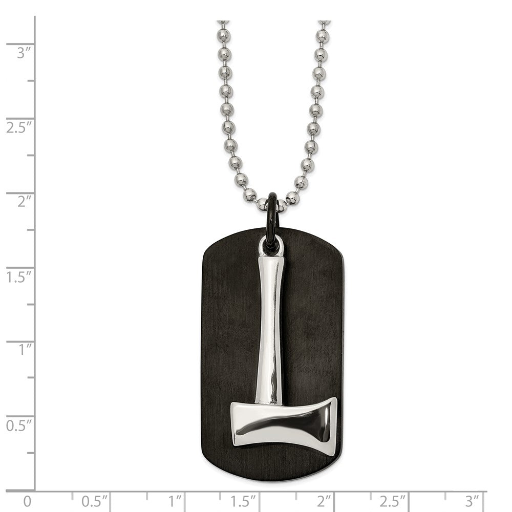 Stainless Steel Brushed and Polished Black IP-plated Axe Dog Tag Necklace