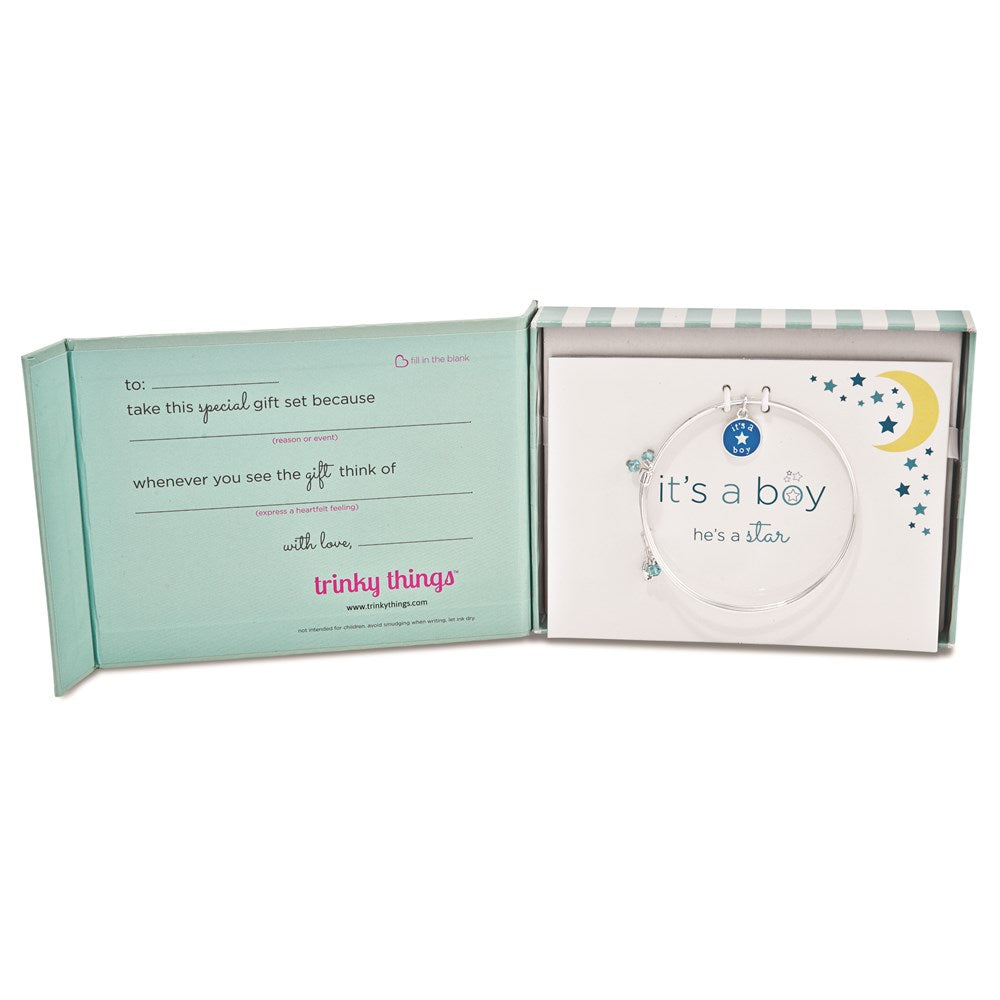 Silver-tone Trinky Things It's a Boy Star Bracelet/Card