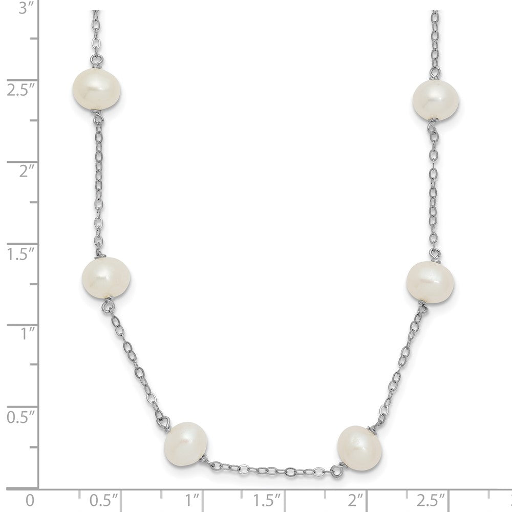 Sterling Silver Rhodium-plated 6-7mm White Near-Round Freshwater Cultured Pearl 12-Station 16 inch Necklace 16 Inches