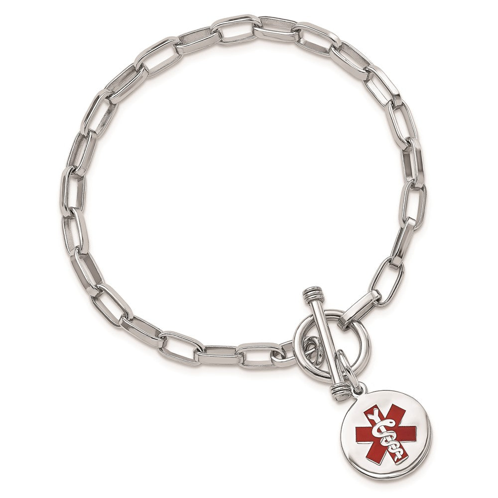 Sterling Silver Rhodium Engraveable Enamel Disc Medical ID Bracelet 7.75 inches