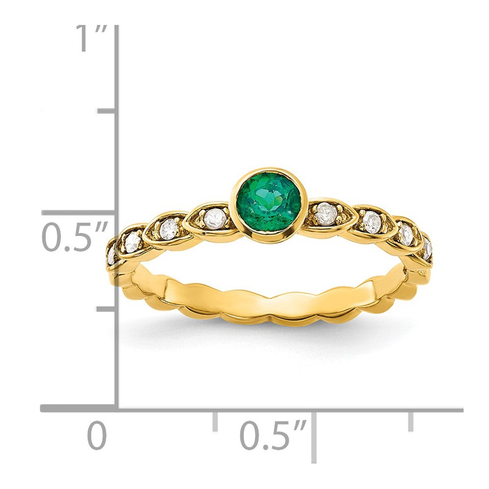Sterling Silver Gold Tone Created Emerald and Diamond Ring