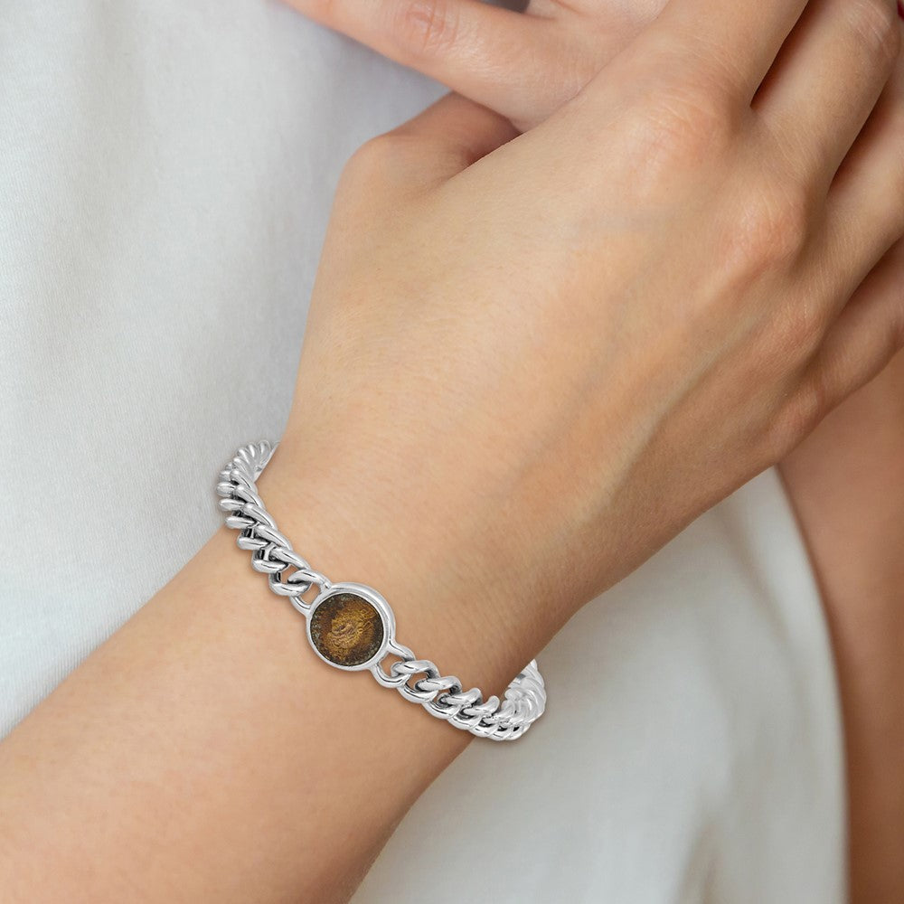 Sterling Silver Rhod-plated Bronze Coin w/1in ext. Bracelet